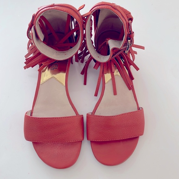 6 Michael Kors orange leather fringe sandal wedge - Picture 5 of 9